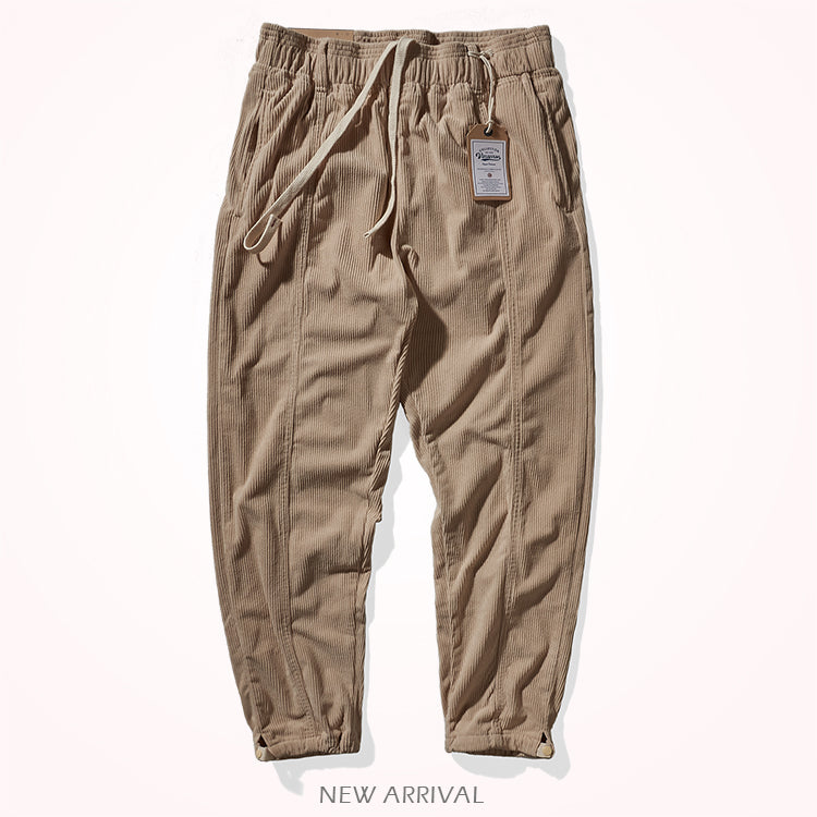 Corduroy pants men's elastic waist autumn sweatpants loose bundle feet tide brand overalls