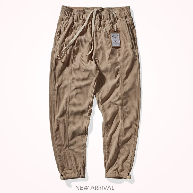 Corduroy pants men's elastic waist autumn sweatpants loose bundle feet tide brand overalls
