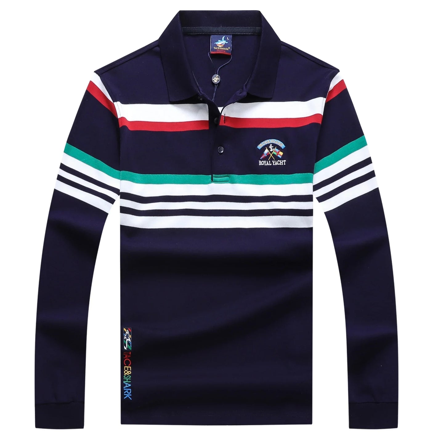 TACE&SHARK High Quality Men's Long Sleeve Striped Polo Shirt for Autumn Casualwear Breathable Casual Top