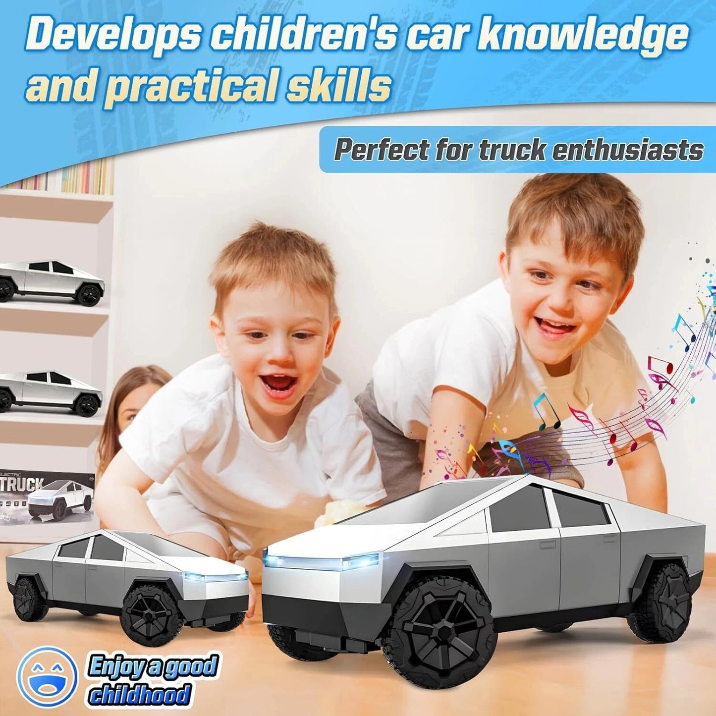 1:24 RC Cybertruck Pickup 4WD Off-Road Remote Control Car, 27Mhz High-Speed Dual Motor Truck with LED Lights,Gift for Boys Kids