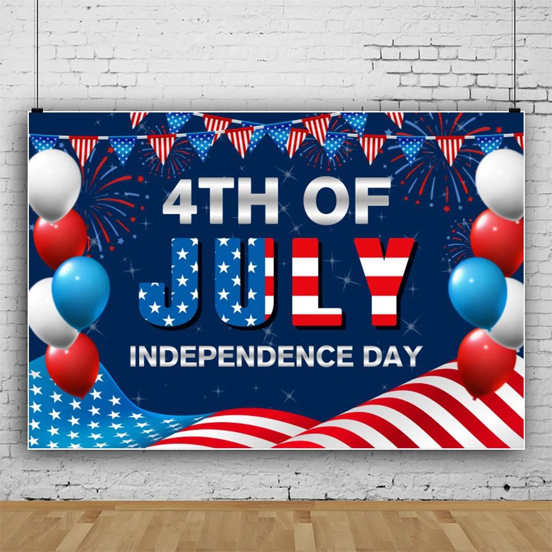 July 4th Independence Day Theme Background USA Flag Star Balloon Celebration Party Decoration Banner Photo Shoot Props Gifts