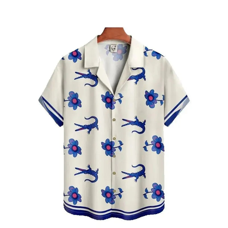 Summer Men Shirt  Street Fashion Daily Hawaiian Shirts  Cartoon Print Casual Loose Short Clothes Sleeve Beach Loose Tops 2025