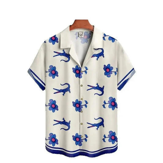 Summer Men Shirt  Street Fashion Daily Hawaiian Shirts  Cartoon Print Casual Loose Short Clothes Sleeve Beach Loose Tops 2025