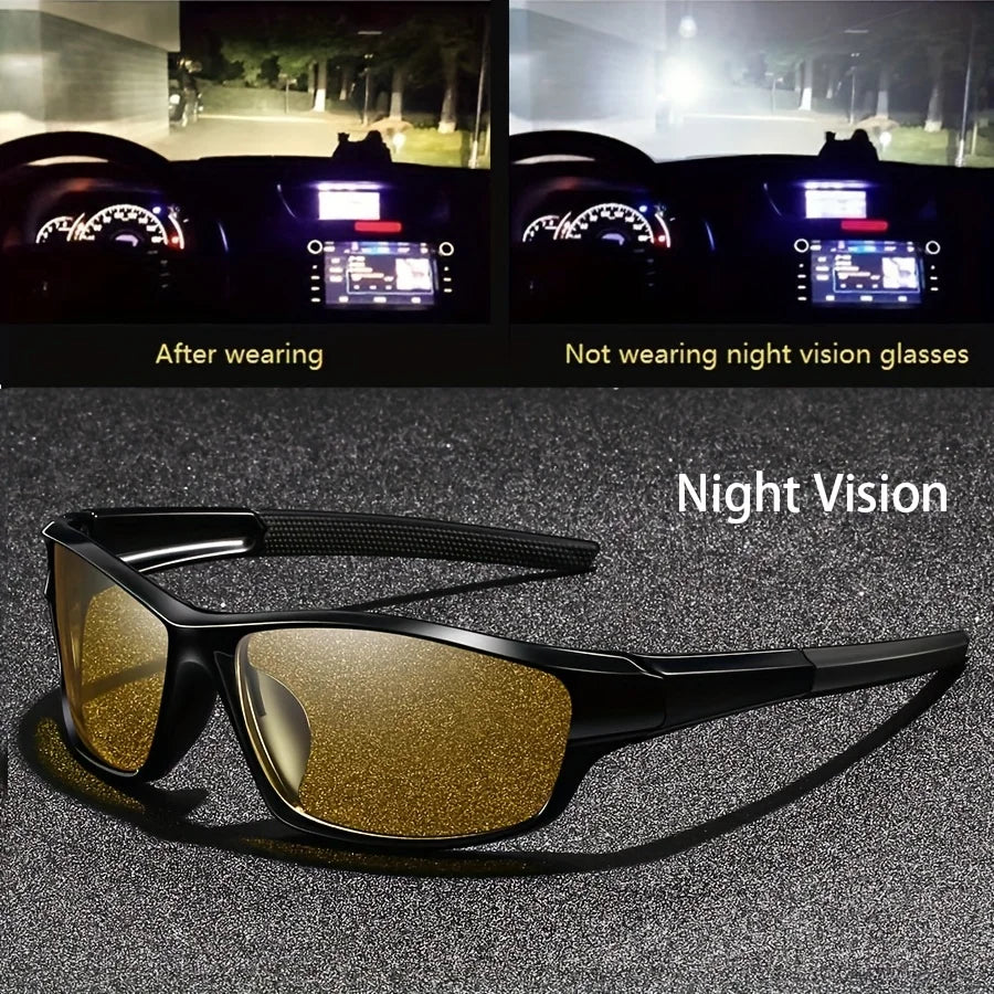 Square Yellow Night Vision Anti-Glare Goggles for Men Women Driving Fishing Beach Sunglasses Protection Polycarbonate Glasses