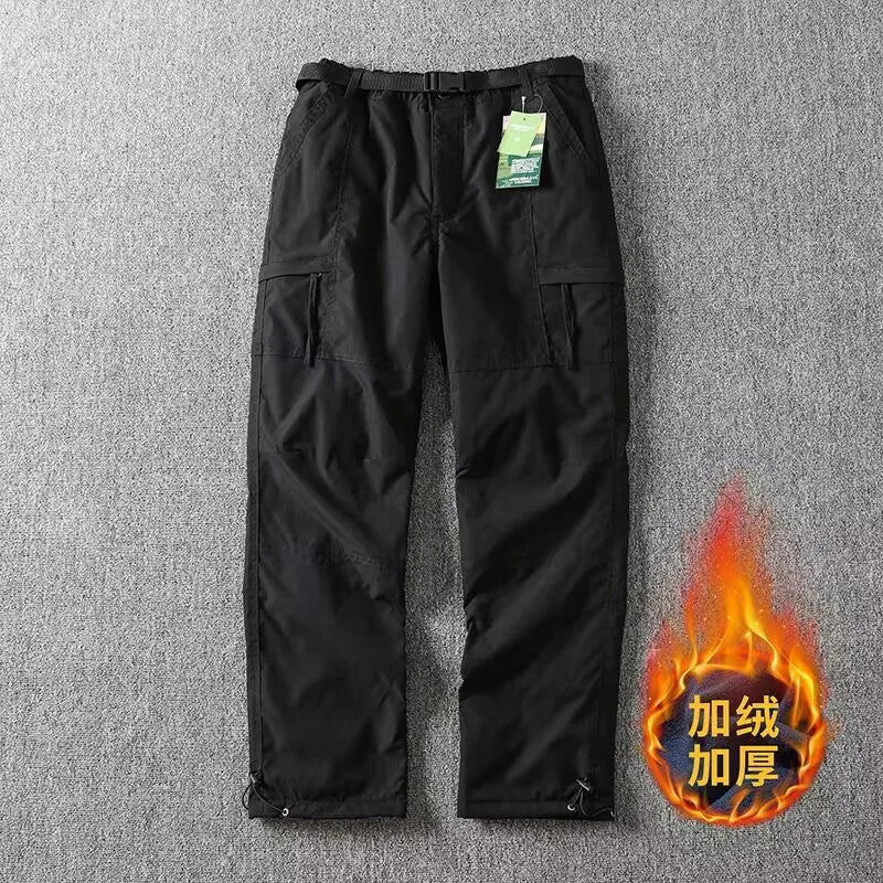 Outdoor Workwear Pants Men's Loose Fleece Lined Thick Soft  Hiking Pants Windproof Waterproof Polyester Fiber Straight Leg