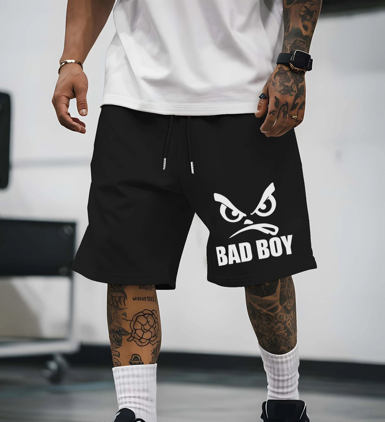 Men's Summer  Fashion Letter Print Casual Shorts Loose Fit Elastic Waistband with Drawstring Suitable for  Everyday Wear