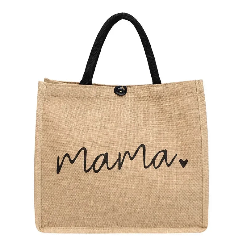 Women Large Capacity Tote Bag Shopping Shoulder Bag Mama Letter Printing Casual Fashion Linen Handbag Mother’s Day Gifts for Mom