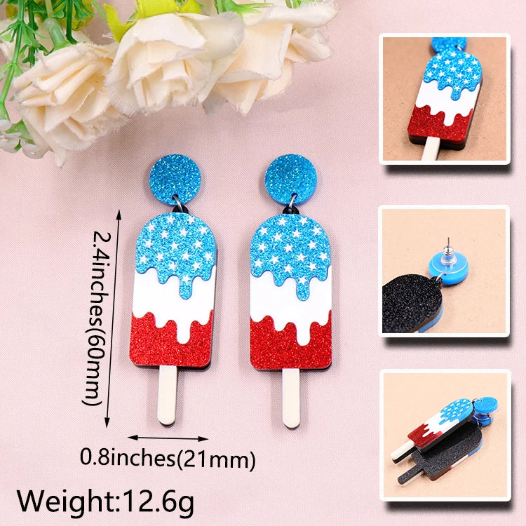 4th of July Independence Day Stud Drop Earrings Hoop Flag TRENDY Acrylic Jewelry For women