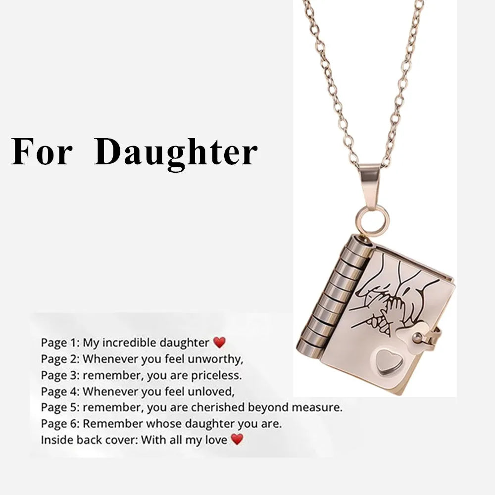 Mother’s Day Gift Best Mom Ever Book Necklace Stainless Steel Engraved Book Locket Necklaces Women Daughter Present for Mom