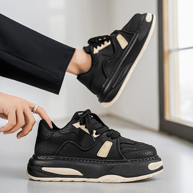 Mens Shoes 2025 Spring New Trend Platform Heightening Casual Board shoes Fashion Color Matching Leather Lace-up Casual Sneakers