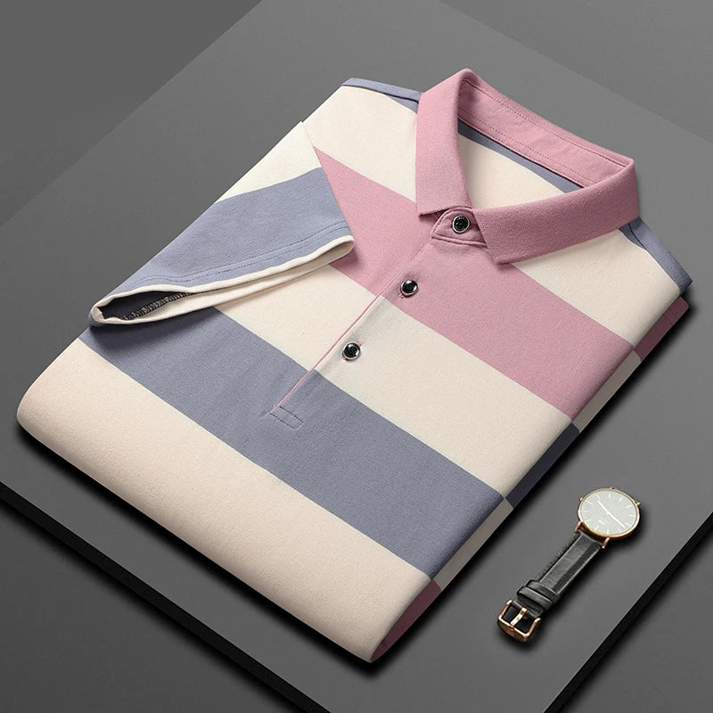 Men'S Classic Striped Polo Shirt Cotton Short Sleeve 2023 Summer Plus Oversize 4XL