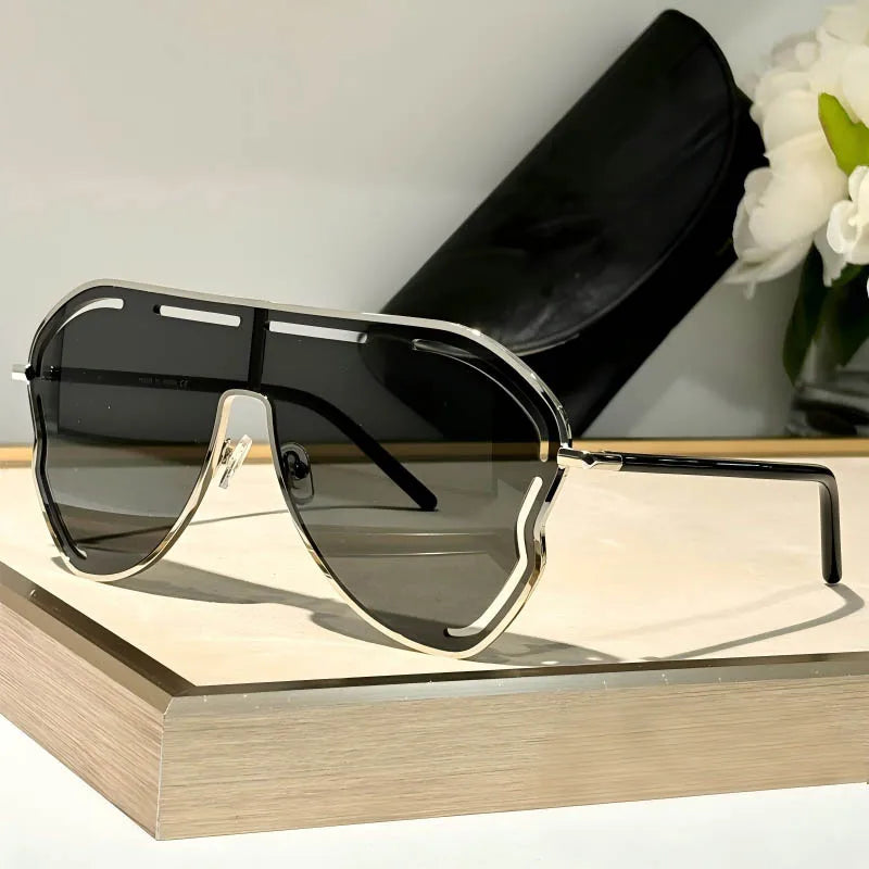 QVQV Unique Hollow Out Oversized Sunglasses Women Big Frame Luxury Brand Sun Glasses For Ladies Shield Thin Face Glasses Driving