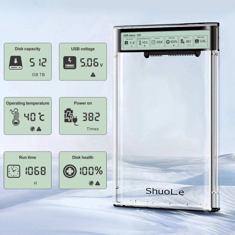 HDD Case Enclosure Box 2.5 SSD SATA To USB 3.2 With 5Gbps Adapter External Housing Hard Drive Box Transparent