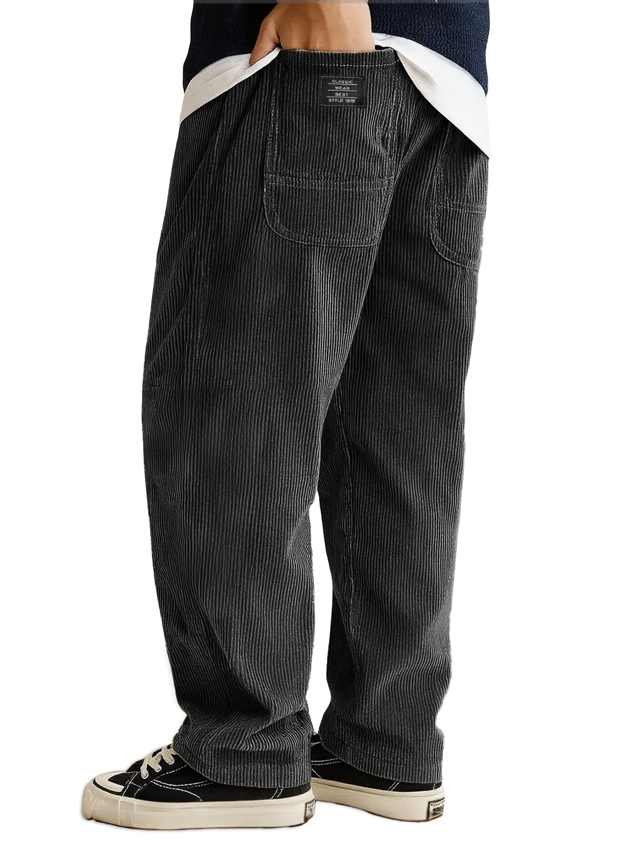 Loose Fit Corduroy Pants for Men Elastic Waist Jogger Sweatpants with Pockets Autumn Winter Casual Thick Trousers