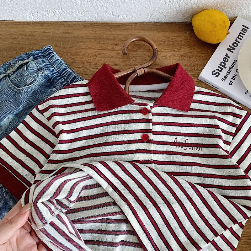 Kids Striped Polo Shirt 2026 Summer Casual Short Sleeve Polo Tee for Boys Letter Embroidery Tops for Girls Children Outfits