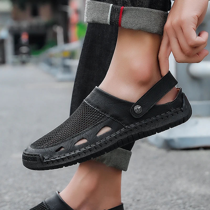 Summer Mens Casual Shoes Mesh Breathable Half Slippers Fashion Walking Sneakers Handmade Male Sandals Lightweight Non-slip Clogs