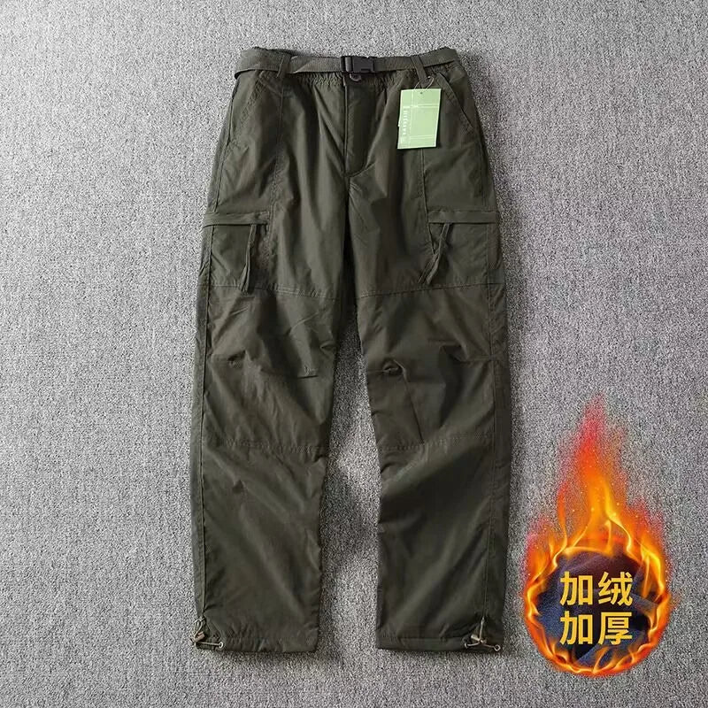Outdoor Workwear Pants Men's Loose Fleece Lined Thick Soft  Hiking Pants Windproof Waterproof Polyester Fiber Straight Leg