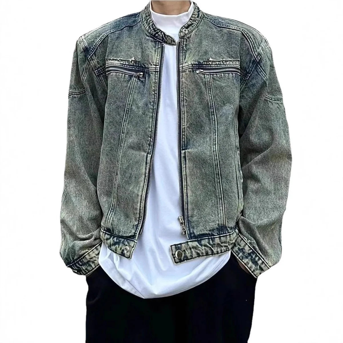 Mens Jacket Man Coat Jeans Collegiate University Academic Campus Education School Student Youth Learning Knowledge Wisdom Warmer