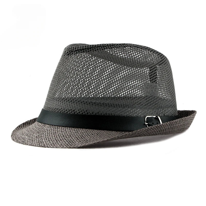 Men's and women's ceremonial hats British fashion jazz hats middle-aged and elderly cut-out linen beach sunhats