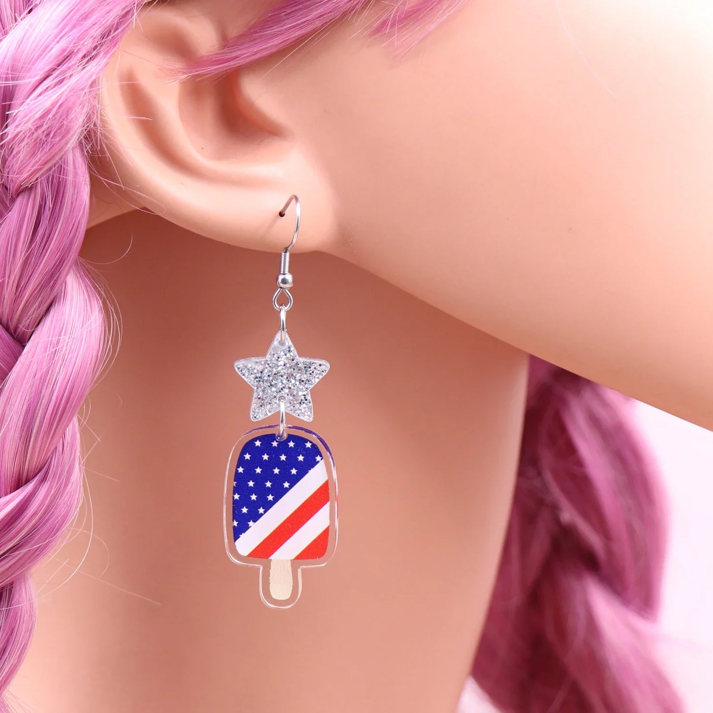 4th of July Independence Day Stud Drop Earrings Hoop Flag TRENDY Acrylic Jewelry For women