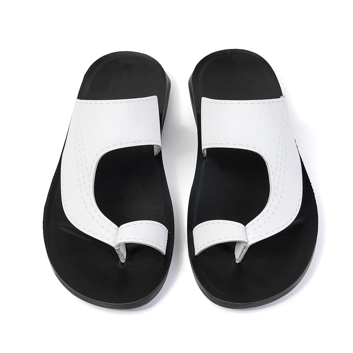 Summer Sandals High Quality Leather Men Bare Toe Slippers Men Shoes Slip on Casual Shoes Outdoor Mens Slides Comfy Beach Sandals