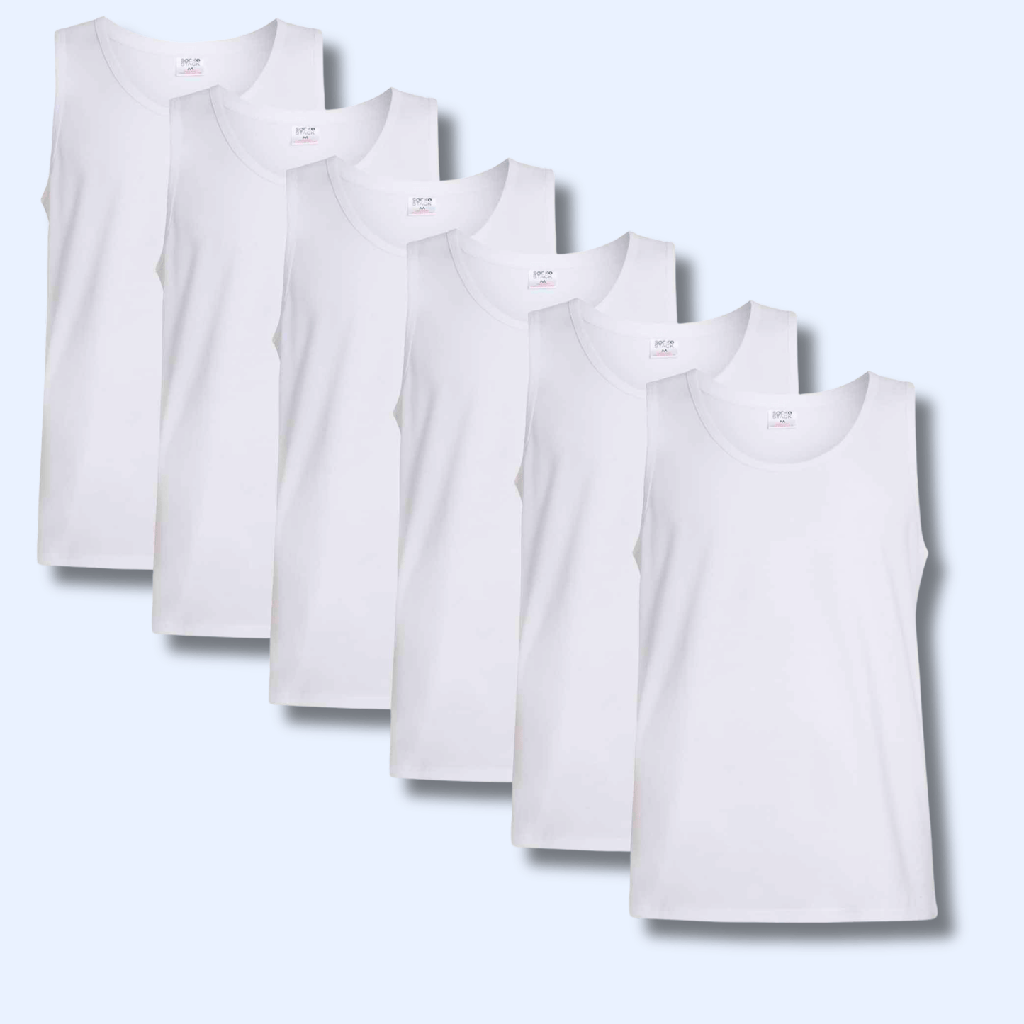 Sock Stack Pack Of 6 Mens Cotton Blend Gym Muscle Vests Fitted Lightweight Breathable Summer Tops, Sizes S To XXL, Black Grey Navy White