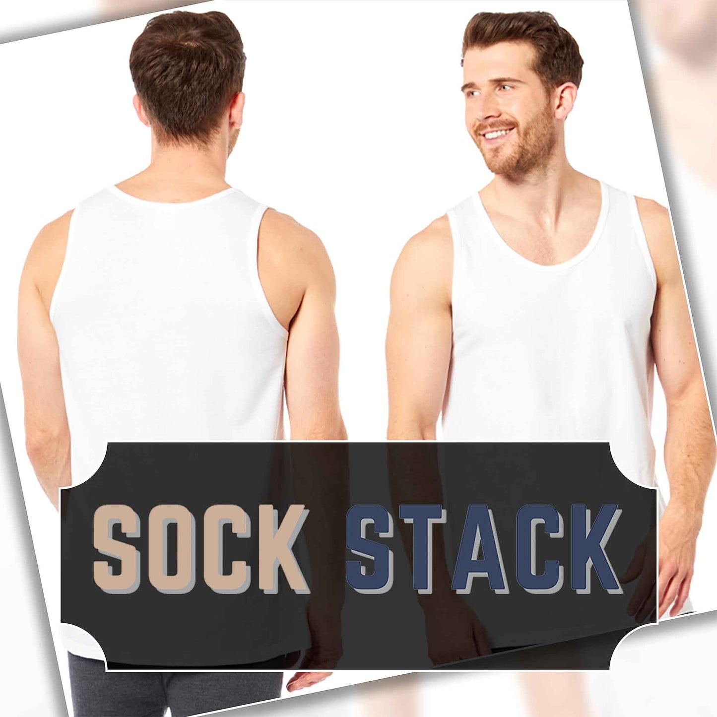 Sock Stack Pack Of 6 Mens Cotton Blend Gym Muscle Vests Fitted Lightweight Breathable Summer Tops, Sizes S To XXL, Black Grey Navy White