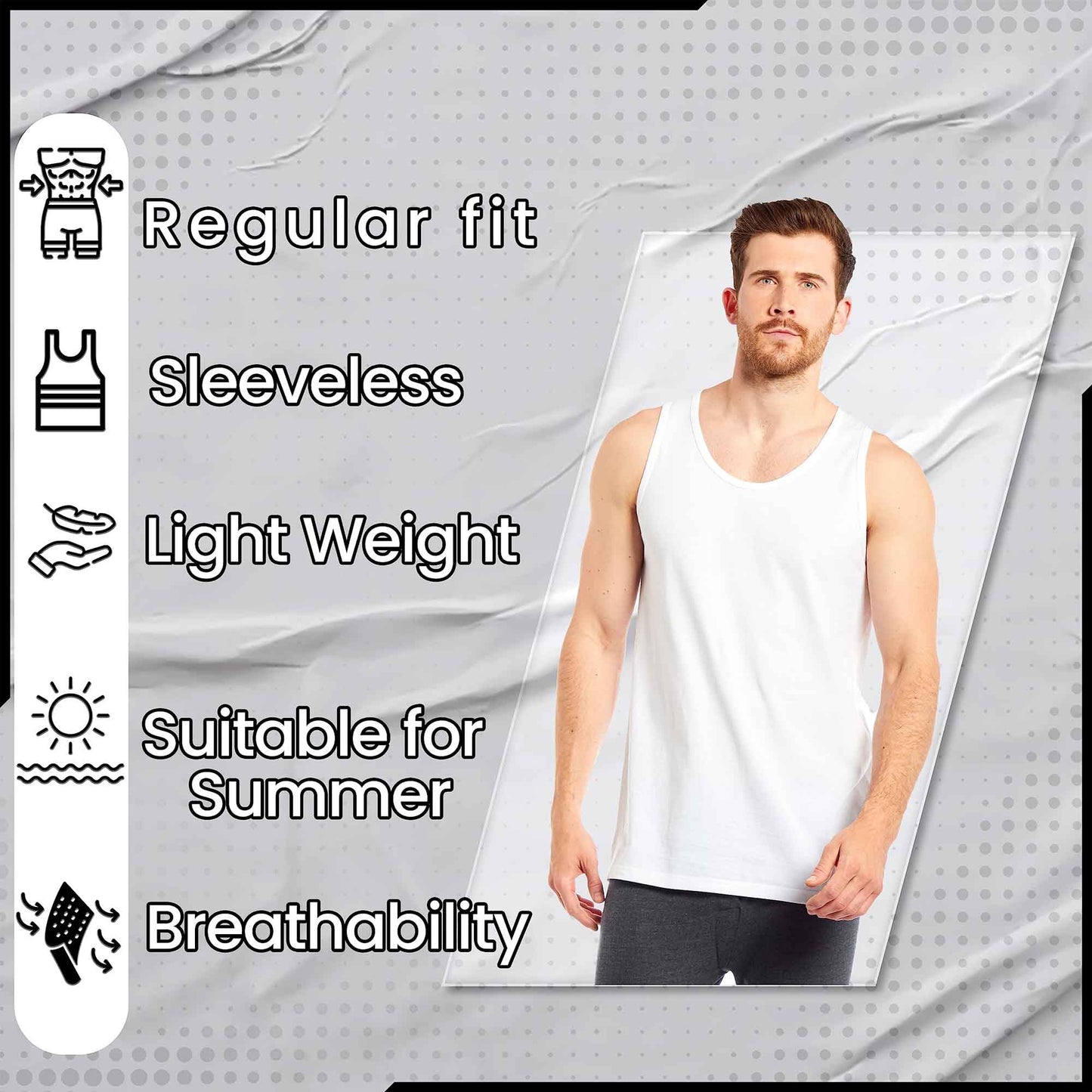 Sock Stack Pack Of 6 Mens Cotton Blend Gym Muscle Vests Fitted Lightweight Breathable Summer Tops, Sizes S To XXL, Black Grey Navy White