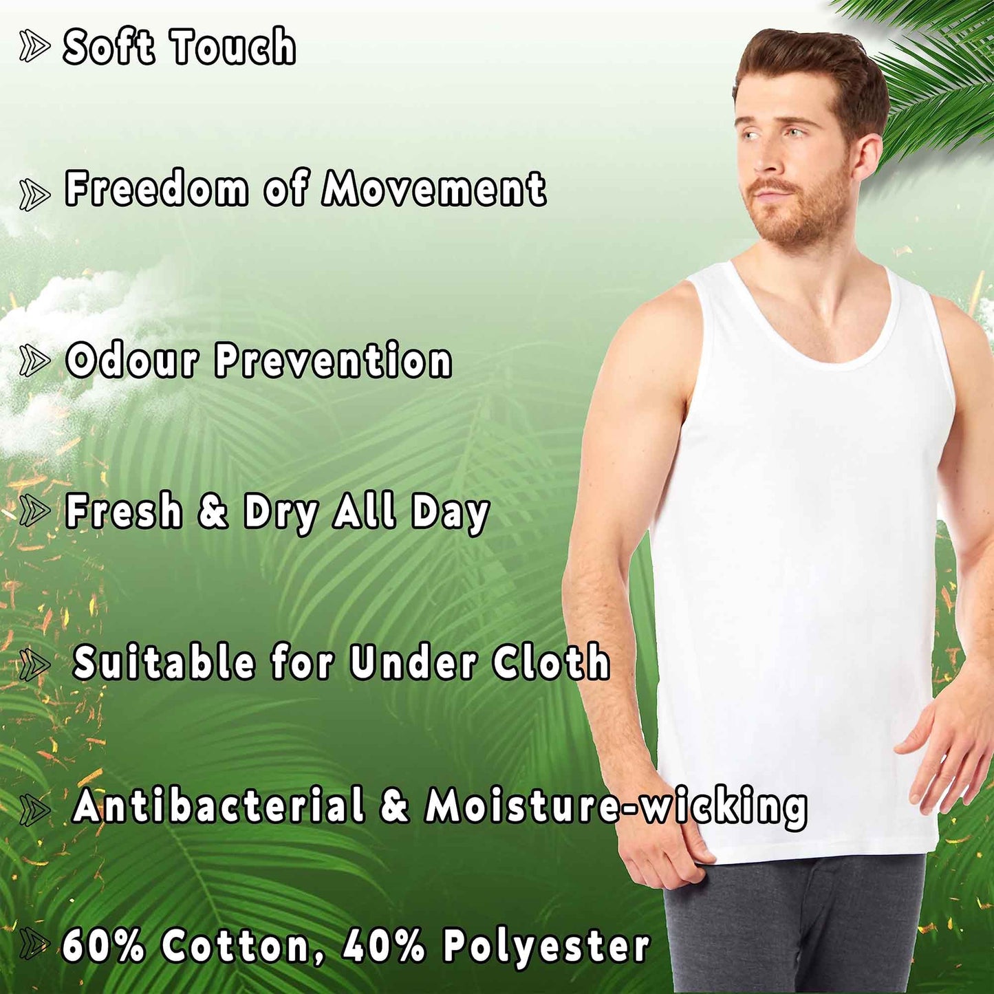 Sock Stack Pack Of 6 Mens Cotton Blend Gym Muscle Vests Fitted Lightweight Breathable Summer Tops, Sizes S To XXL, Black Grey Navy White